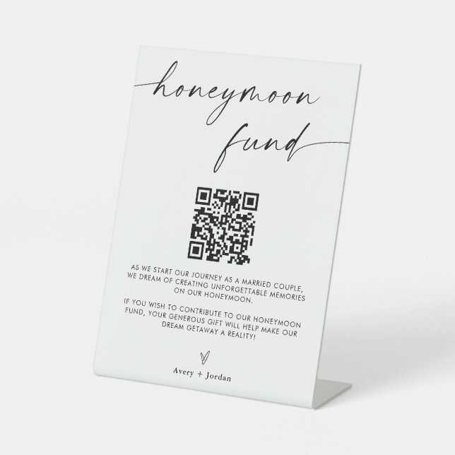 Flitterwochenfonds QR Code Sign, Minimalistische H Sockelschild (Vorderseite)