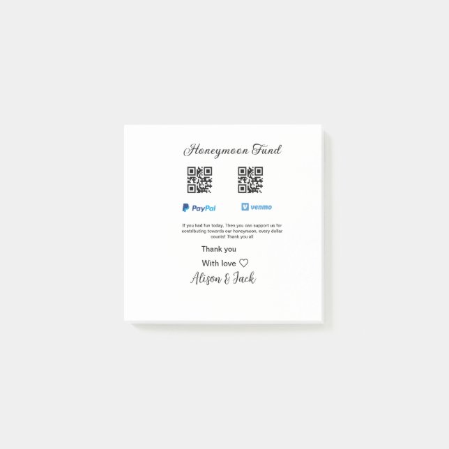 Flitterwochenfonds venomo paypal donation Q R paar Post-it Klebezettel (Vorderseite)