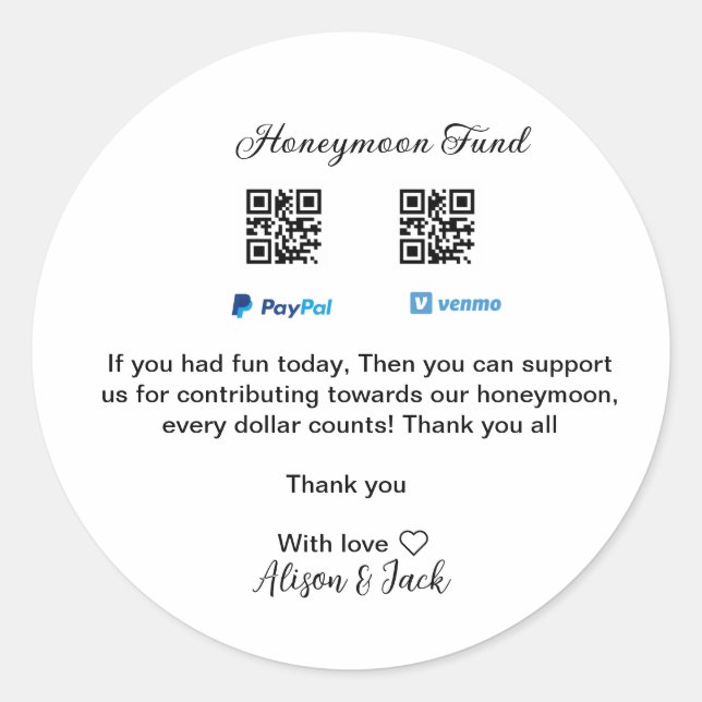 Flitterwochenfonds venomo paypal donation Q R paar Runder Aufkleber (Vorderseite)