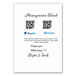 Flitterwochenfonds venomo paypal donation Q R paar Tischnummer