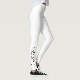 Flitterwochenschrift Weiß mit Monogrammen und Herz Leggings