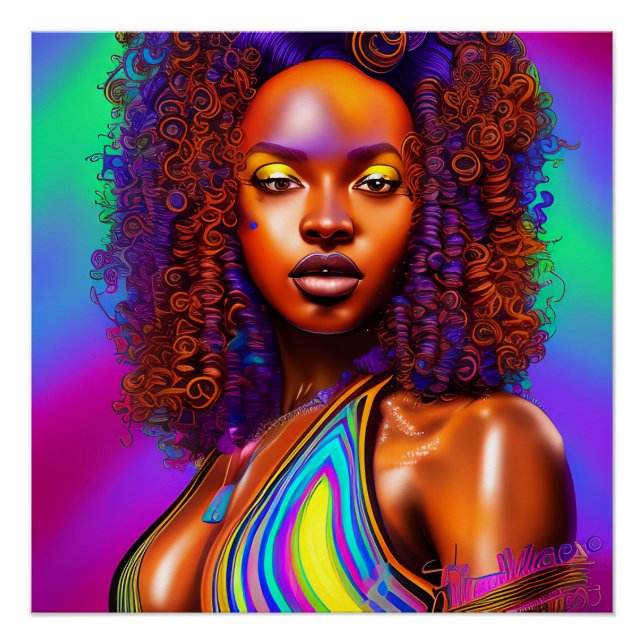 Flo Queen Rainbow Niedlich Black Melanin Afro Poster (Vorderseite)