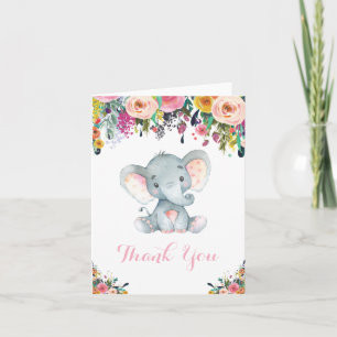 Floarl Niedlich Elephant Baby Girl Pink und Grau Dankeskarte