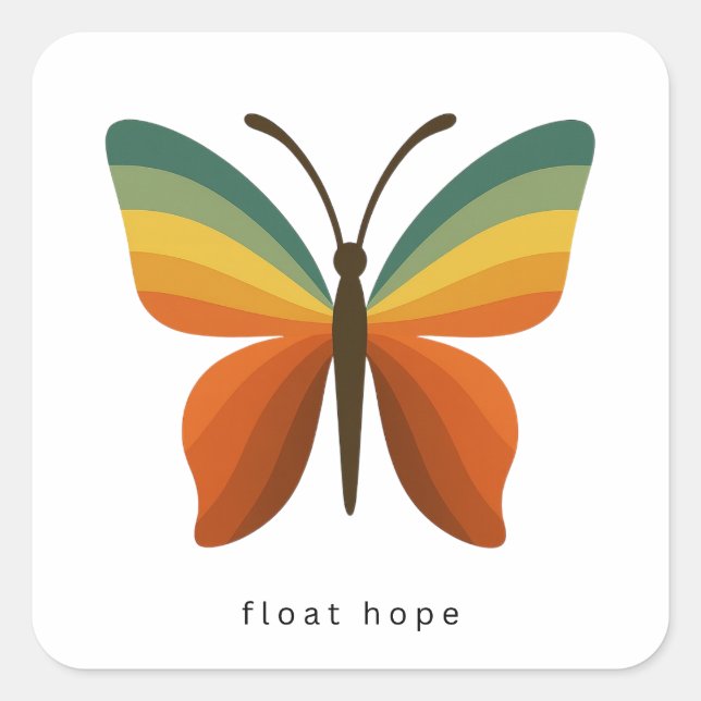 Float Hope Retro Rainbow Butterfly Square Sticker (Devant)