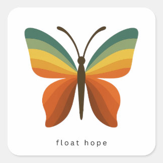Float Hope Retro Regenbogen Schmetterling Quadrati Quadratischer Aufkleber