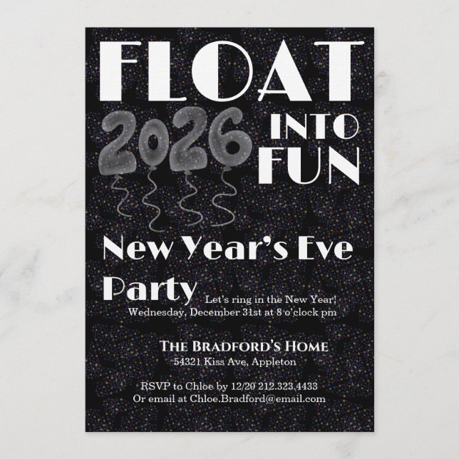 Float into Fun New Year’s Eve Invitation Einladung (Vorderseite)