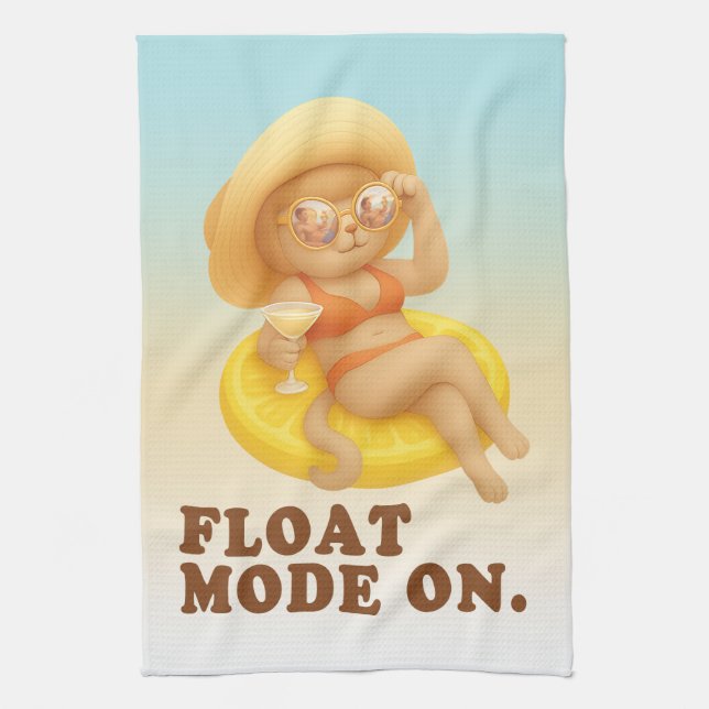 Float-Modus aktiviert: Sommerkatze-Limonaden-Poolp Geschirrtuch (Vertikal)
