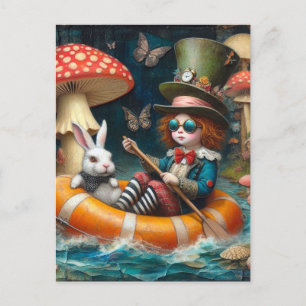 Float Trip Alice White Rabbit enauskausale Collage Postkarte