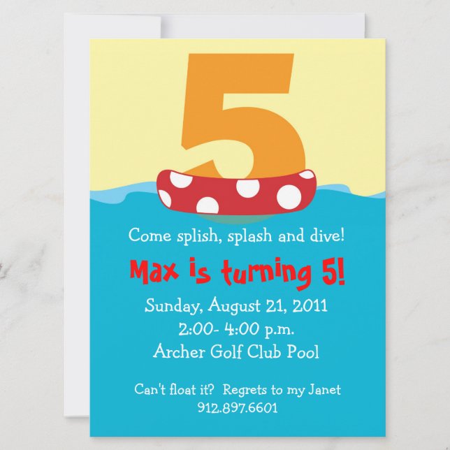 Floatie invitation de cinq anniversaires (Devant)