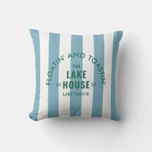 Floatin' and Toastin' The Lake House Blauer Streif Kissen