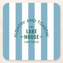 Floatin' and Toastin' The Lake House Blauer Streif Rechteckiger Pappuntersetzer