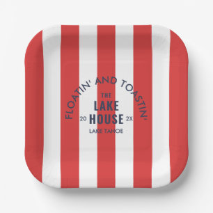 Floatin' Und Toastin' The Lake Club Red Stripe Pappteller