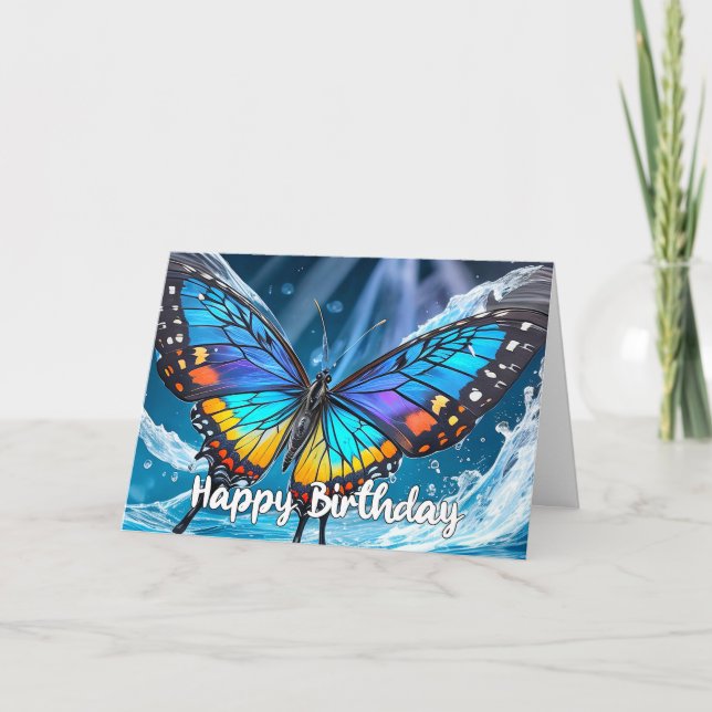 Floating Butterfly Illustration Happy Birthday Karte (Vorderseite)