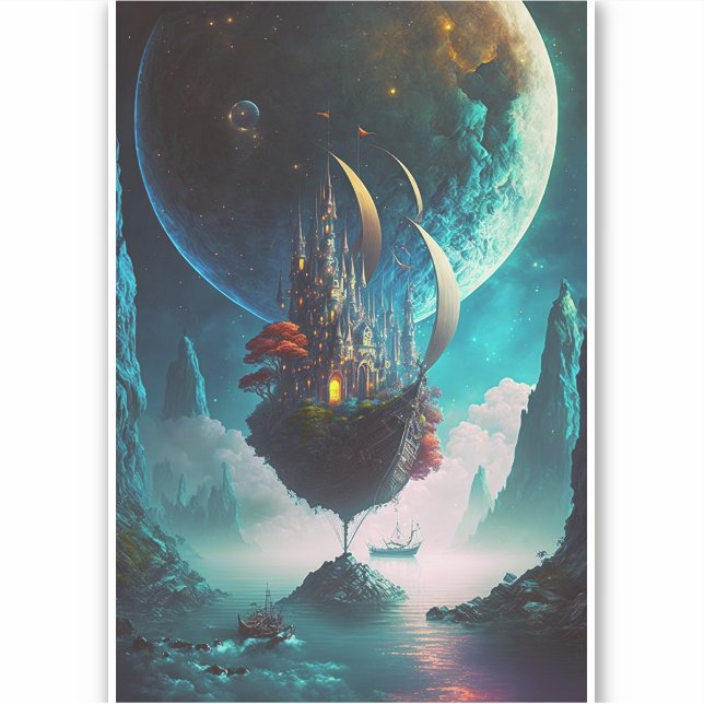 Floating Castle Ship Fantasy Art Sticker (Vorderseite)