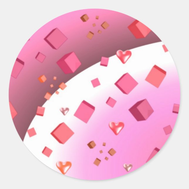 Floating Cubes and Hearts Runder Aufkleber (Vorderseite)