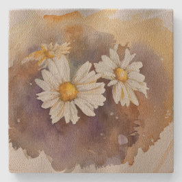 Floating Daisy Watercolor Steinuntersetzer