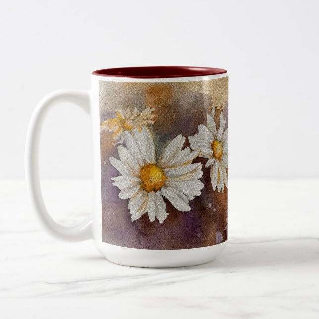 Floating Daisy Watercolor Zweifarbige Tasse (Links)