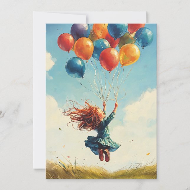 Floating Girl mit Balloons Einladung (Vorderseite)