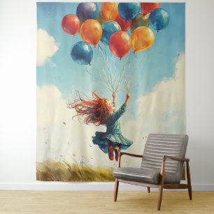 Floating Girl mit Balloons Wandteppich