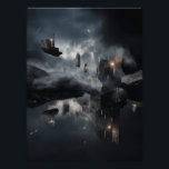Floating Gothic Ruins Cosmic Mirror Night Fotodruck<br><div class="desc">Shattered gothic cathedrals and broken spires float as isolated islands in a vast, starry night sky. Each ruin glows with ethereal blue-violet light from cracked windows and arched interiors, while small warm lanterns and fires flicker in the darkness. A slender crescent moon hangs low, illuminating swirling clouds and casting perfect...</div>