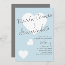 Floating Heart Lettering Script Wedding Blue Gray Einladung