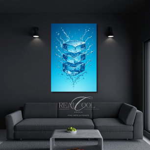 Floating Ice Cube Splash - Dynamic Digital Art Poster