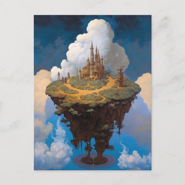 Floating Island Surreal Burg Fantasy Kunst, Dichtu Postkarte (Vorderseite)