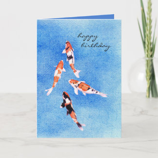 Floating Koi blue Birthday Card Karte