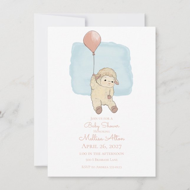 Floating Lamb Baby Shower Invitation (Devant)