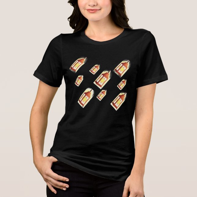 Floating Lantern Glow Pattern Cozy AestheticDesign Tri-Blend Shirt (Vorderseite)