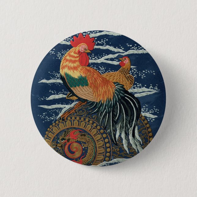 Floating Life: Rooster and Hen at Sea Button (Vorderseite)
