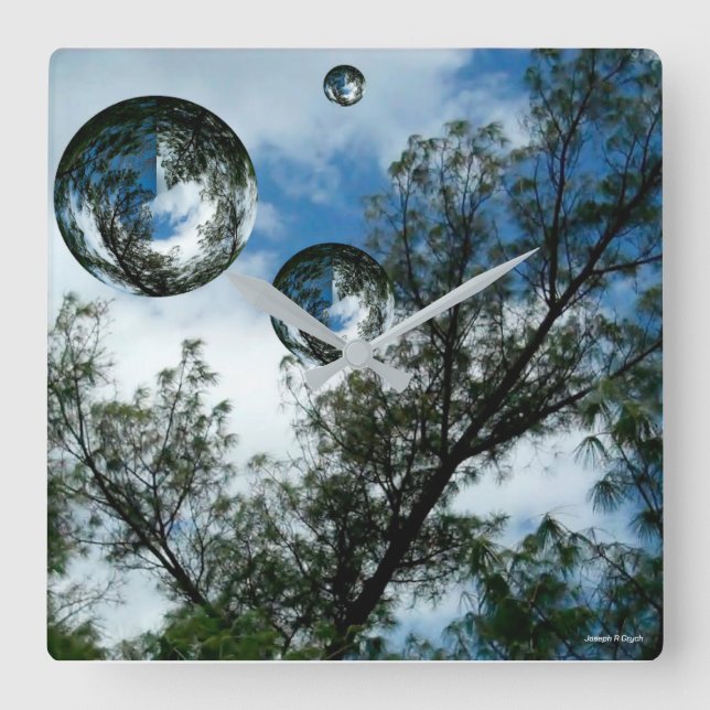 Floating Orbs Quadratische Wanduhr (Vorderseite)