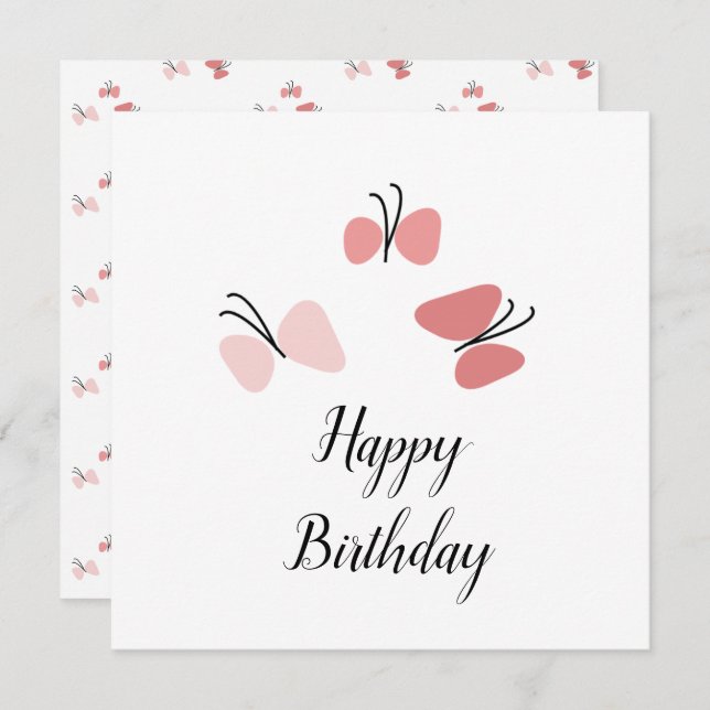 Floating Pink Butterflies Happy Birthday (Vorne/Hinten)