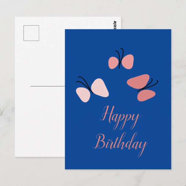 Floating Pink Butterflies Happy Birthday Postkarte (Vorne/Hinten)