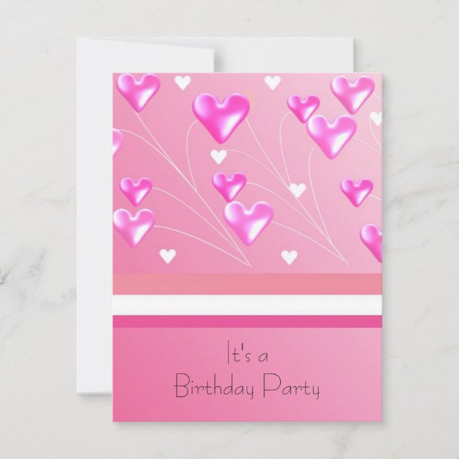 Floating Pink Hearts Birthday Einladung (Vorderseite)
