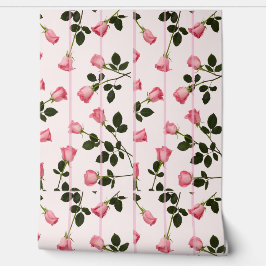 Floating-Rose mit rosa Streifen Tapete