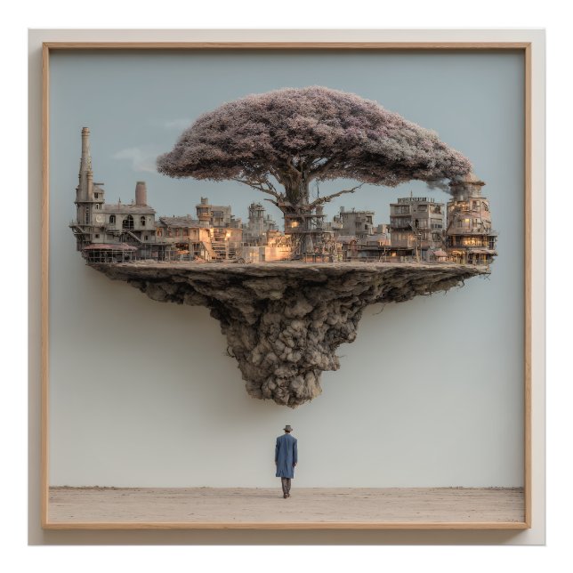 Floating Ruined City Blossom Tree Surreal Fotodruck (Vorne)