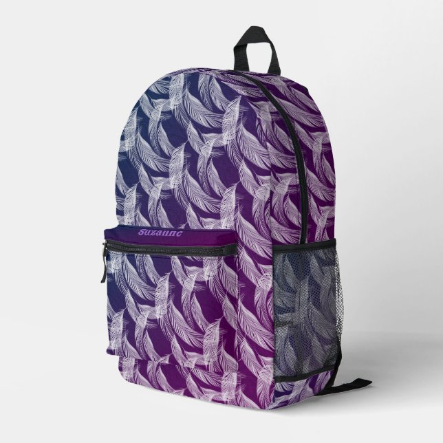 Floating White Feathers Personalisiert Bedruckter Rucksack (Rückseitige Ecke Rechts)
