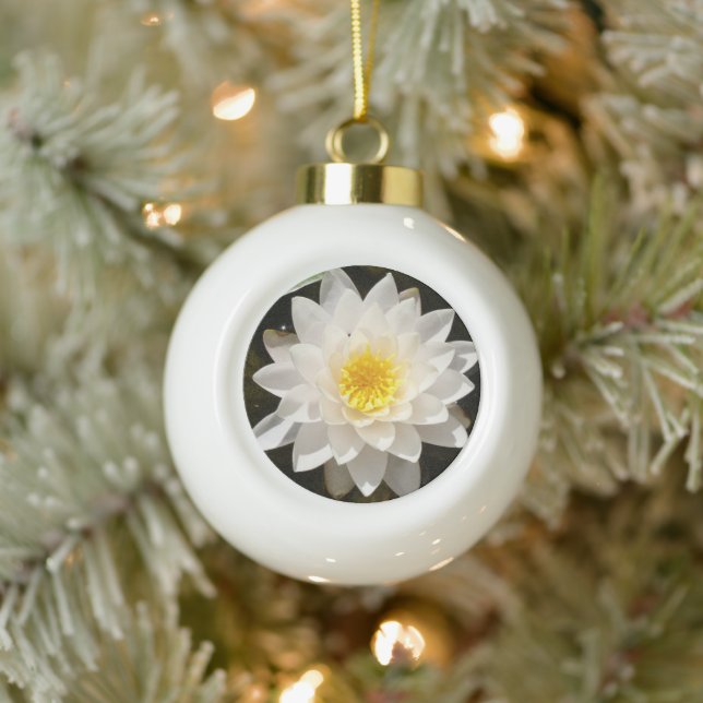 Floating White Wasserlilie Lotus  Keramik Kugel-Ornament (Baum)