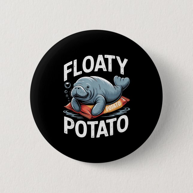 Floaty Tatoes Manatee Funny Sea Cow Ocean Animal L Button (Vorderseite)