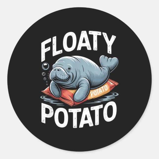 Floaty Tatoes Manatee Funny Sea Cow Ocean Animal L Runder Aufkleber (Vorderseite)