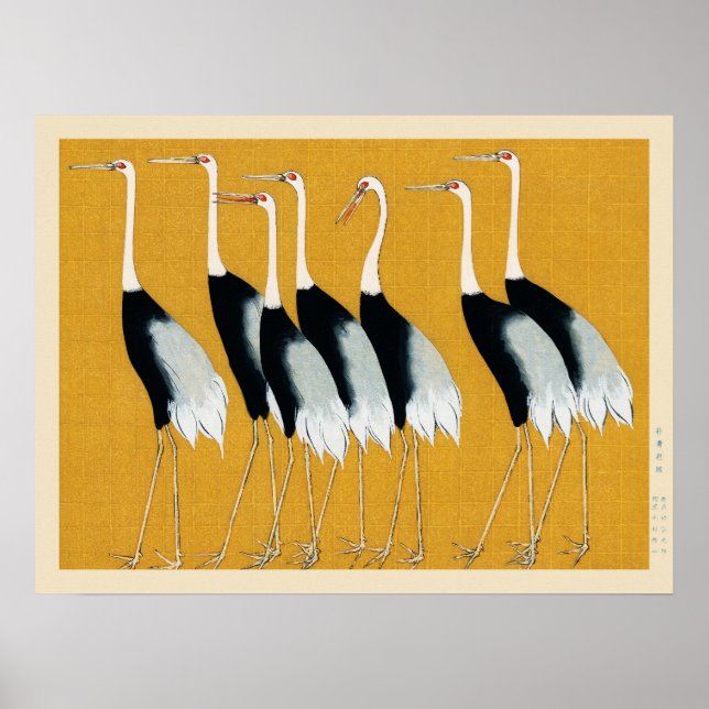 Flock Japanisch Rotkronenkrane Ogata Korin Poster (Vorne)