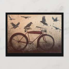 Flock of crows on vintage red bike postkarte