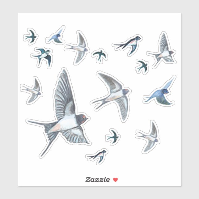 Flock of Fly Swallow Birds Illustration Aufkleber (Blatt)