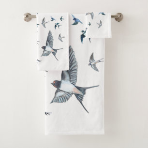 Flock of Fly Swallow Birds Illustration Badhandtuch Set