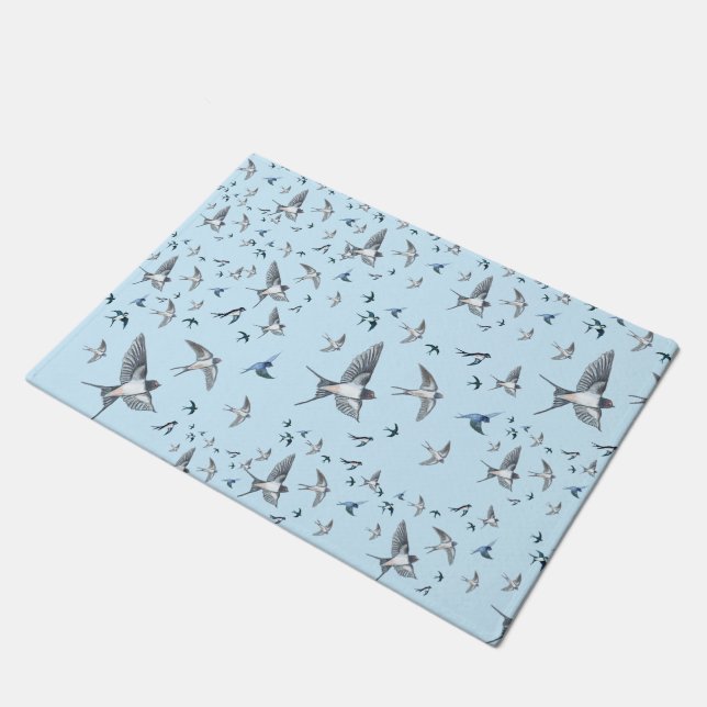 Flock of Fly Swallow Birds Illustration Fußmatte (Schrägansicht)