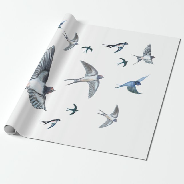 Flock of Fly Swallow Birds Illustration Geschenkpapier (Ungerollt)