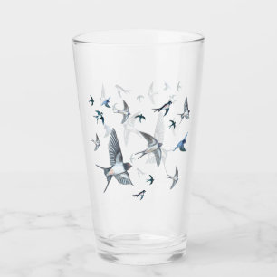 Flock of Fly Swallow Birds Illustration Glas