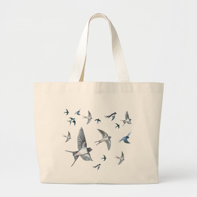 Flock of Fly Swallow Birds Illustration Jumbo Stoffbeutel (Vorne)
