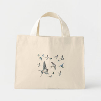 Flock of Fly Swallow Birds Illustration Mini Stoffbeutel